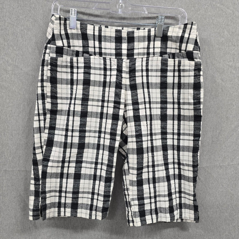 Madison Cotton Shorts Size 4 Womens Black White Plaid Knee Length